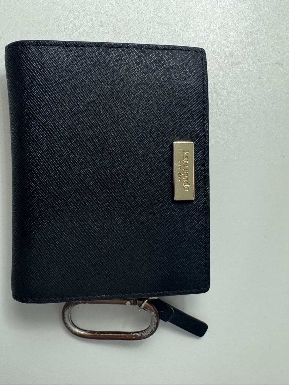 kate spade Black Saffiano Leather Wallet with Gold Plate & Key Clip
